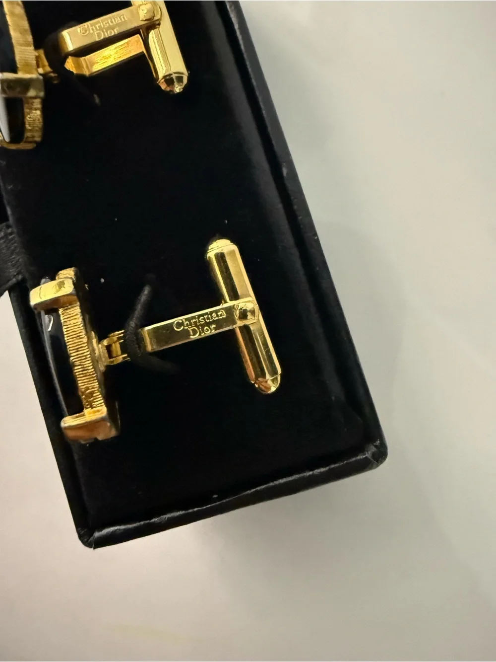 Christian Dior Gold Tone & Black Cufflinks